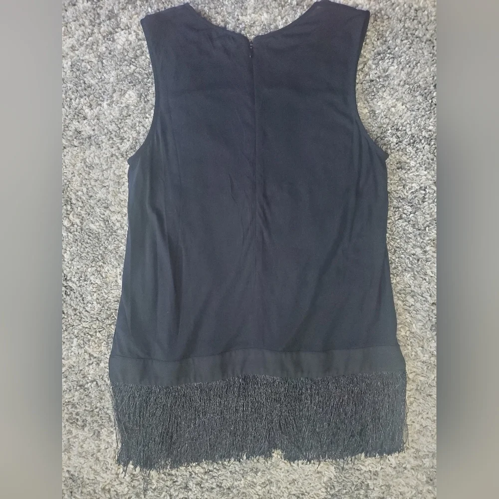 J.Crew Women Size S Solid Black Fringe‎ Tank Drape Top Tunic